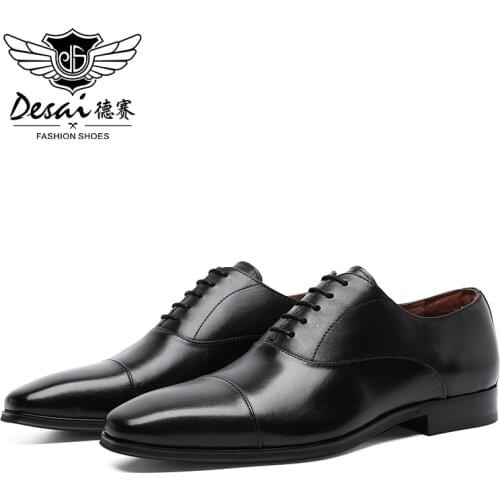 DESAI Men Shoes Formal Dress Male Oxfords Office Mens Shoes Genuine Leather Wedding Party Real Leather Shoes Fashion British