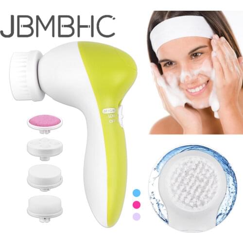 5 In 1 Electric Facial Cleansing Brush Silicone Rotating Face Brush Deep Cleaning Skin Exfoliation Waterproof Facial Massager