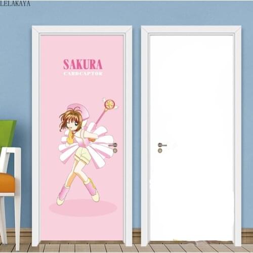 Sailor Moon Tsukino Usagi Action Figure Card Captor Sakura Waterproof Door Sticker Self-adhesive Wallpaper Mural Decal Home Toys