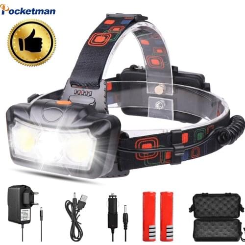 60000LM Super Bright LED Headlamp T6+COB LED Headlight Head Lamp Flashlight Lanterna head light Use 2*18650 battery for Camping
