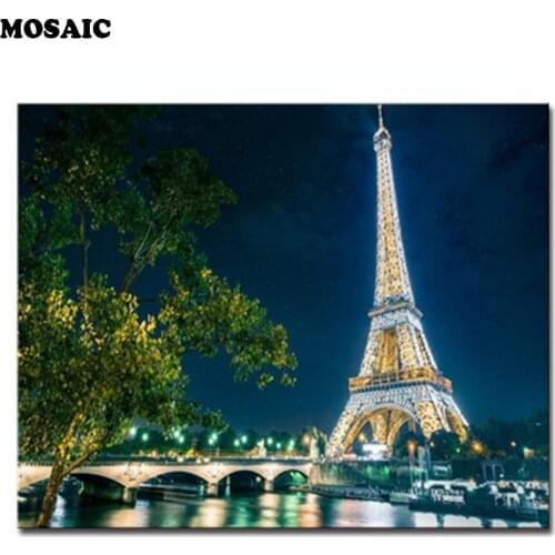 Paris Tower Under The Night View Pictures diy diamond mosaic painting full square diamond embroidery mosaic home decoration