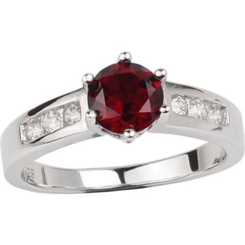 Women 925 Silver Ring Red Garnet Gemstone 6mm Crystal Classic Jewelry January Birthstone Capricorn Sign R034RGN