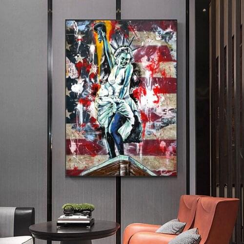 Creativity Statue Of Liberty Monroe Street Graffiti Wall Art Posters Fashion HD Print Canvas Painting Nordic Living Room Decor