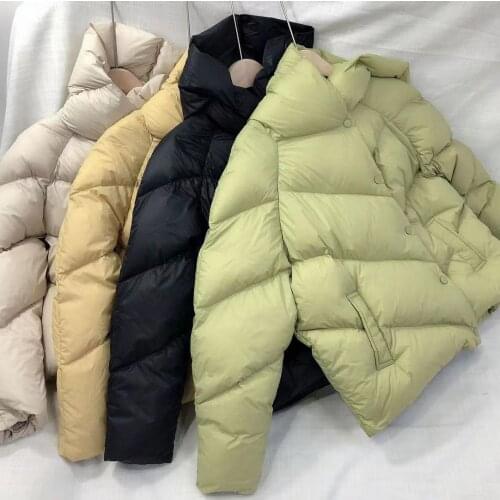 2021 Winter Jacket 90% White Duck Down Coat Women Stand Hooded Collar Female Thick Down Coat Loose Womens Short Down Parka