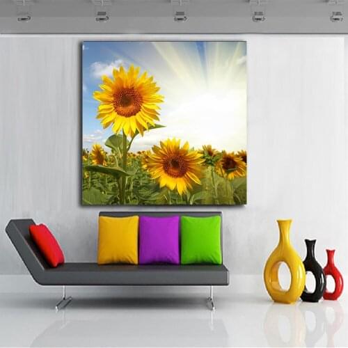 Square oil painting Modern Sunflower Wall Art Flowers Canvas Painting Posters Prints Art Pictures Living Room Home Decorative
