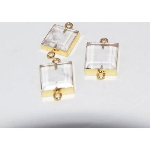 Fashion Jewelry Natural Rock Clear Crystal Quartz Square Connector femme 2019 Gold Bezel stone connector for women accessories