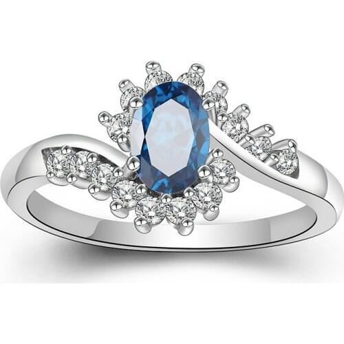 Trendy Women Rings 925 Silver Jewelry Oval Shape Sapphire Zircon Gemstone Finger Ring for Wedding Party Gift Ornaments Wholesale