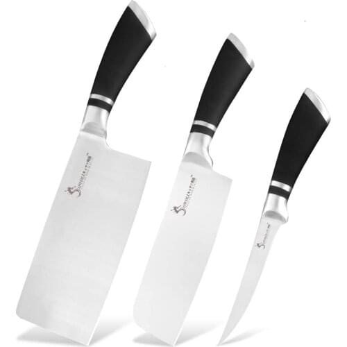 XYJ 3 PCS Stainless Steel Kitchen Knife Knives Set Chopping Boning Meat Cleaver Butcher Knife with Edge Guards Ergonomic Handle