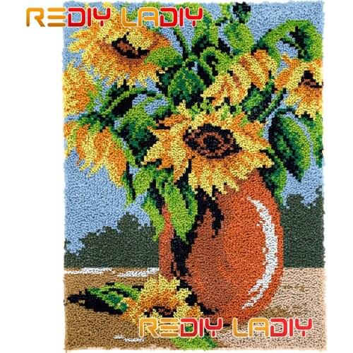 Latch Hook Rug Kits Daisy Vase Plush Wall Hanging DIY Carpet Rug Chunky Yarn Arts Cushion Crocheted Floor Mat Hobby & Crafts