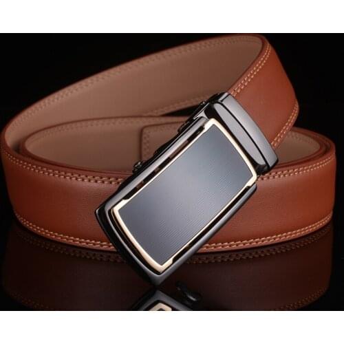 Plyesxale Mens Automatic Ratchet Buckle Belt Luxury Cowhide Genuine Leather Belts For Men Formal Casual Brown Waist Belt G52