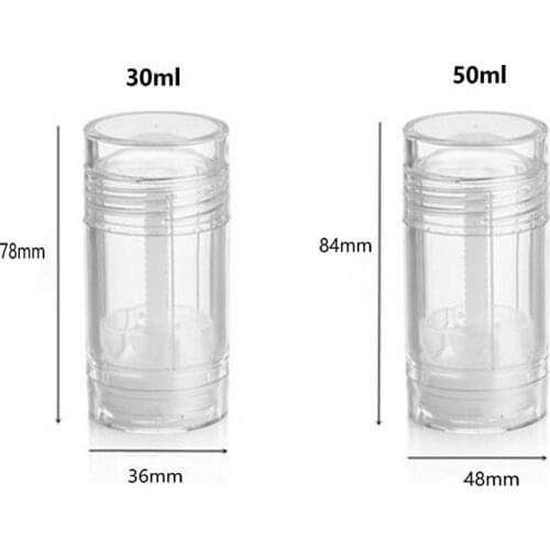 30ml 50ml Recyclable Twist-up DIY AS Empty Clear Deodorant Stick Containers, Deodorant Tubes with Bottom Refilling for Body Care