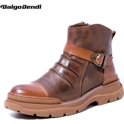 Euro Size 38-43 Fashion Buckle Belt Work And Safety Boots Comfort Winter Ankle Boots Trendy Men Leather Heighten Shoes