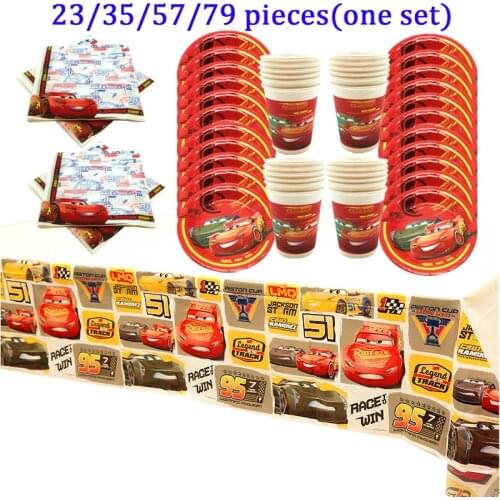 Disney Cars Party Supplies Birthday Tablecloth Disposable Cup Plates Napkins Tableware Cars Theme Party Set Baby Shower Supplies