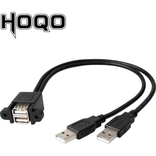 Dual USB 2.0 male to female extension Cable 2-port USB Type A male to female Extension Cable with screw Panel Mount holes 30cm