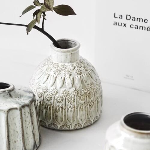 2021 Jingdezhen Handmade Stoneware Vase, Flower Arrangement, Floral Ornaments, Retro and Old Home Decoration