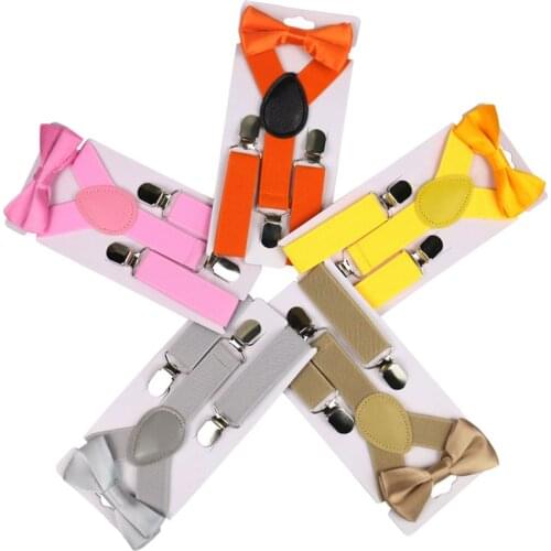 Winfox Children Suspenders Bowtie Set Baby Boys Girls 2.5cm Wide Black Red Yellow Suspenders Bow Tie Kids Braces