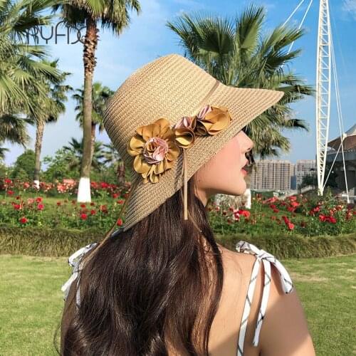 RYFIX Woman Fashion Sun Hat Sun Protection Summer breathable with flower shade straw hat personality versatile Sunbonnet #JX50