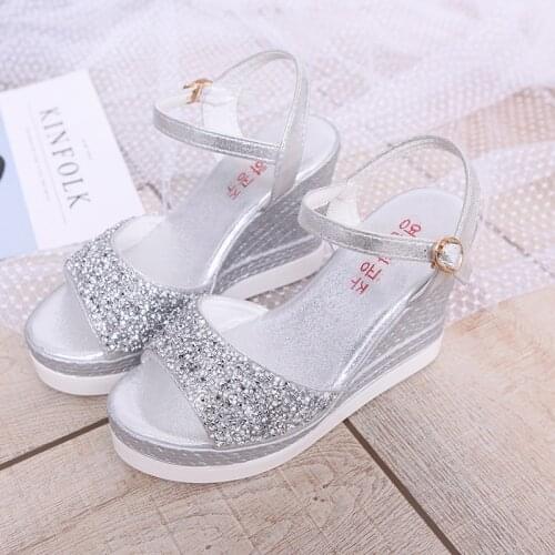 Fashion Sequins 2021 Comfortable Shoes Women Summer Platform Party Dress Sandals For Wedges Shoes Woman Heels 34 35 37 38 39 40