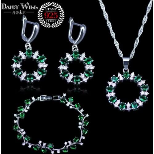 White Crystal Green Cubic Zirconia AAA Quality silver color Jewelry Sets For Women Classy Wedding Necklace/Earrings/Bracelet