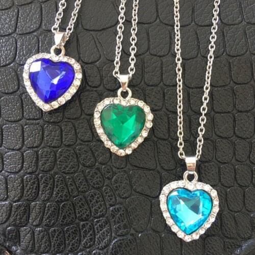 Big Crystal Heart Pendant Necklace for Women Full Rhinestone Chain Collar Titanic Heart Of Ocean Blue Heart Love Forever Jewelry