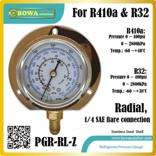 0~400psi radial R410a/R32 Pressure Gauges is usually working together with pressure switch to limit min. working pressure