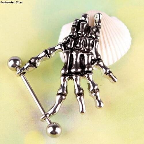 1pc Punk Skeleton Button Rings For Women Jewelry Belly Body Piercing Skull Hand Shield Nipple Bar Navel Belly