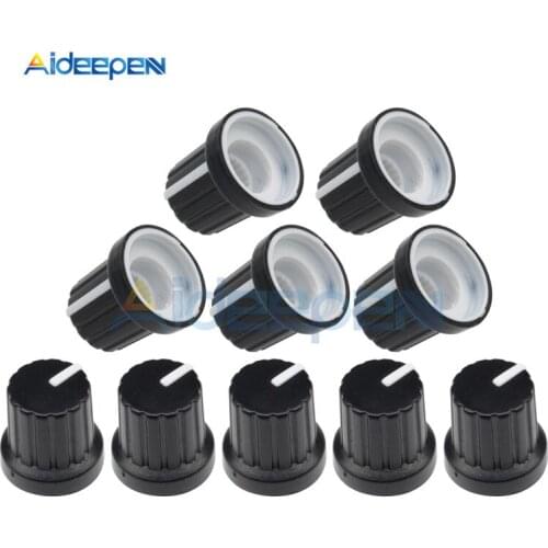 10Pcs/lot WH148 Potentiometer Knob Cap(Plastic) 6mm Shaft Hole Dia Plastic Threaded Knurled Potentiometer Knobs Caps Black White