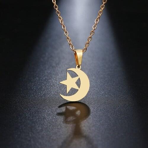 12PC Wholesale Gold Moon Star Pendant Necklace Stainless Steel Chain Friends Family Girls Lover Girlfriend Wedding Jewelry Charm