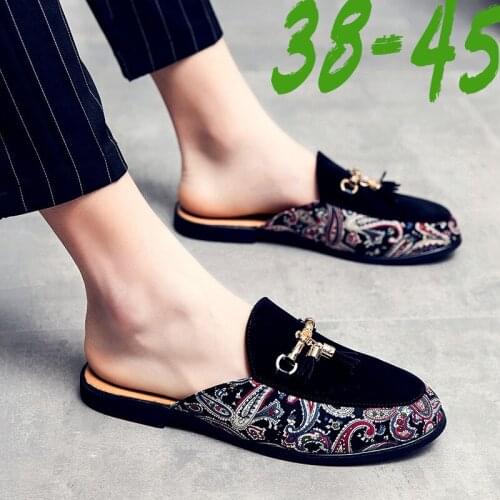 2021 Tassel Summer Driving Shoes for Male Black Half Shoes for Men Loafers Slippers Anti-slip Men Casual Shoes Flats Slippers 45