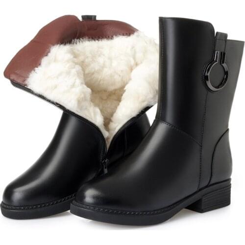 High-end Full Genuine Leather Full Wool Winter Shoes Woman Boots Snow Boots Show Thin Legs Plus Size Leather Boots Knight Boots