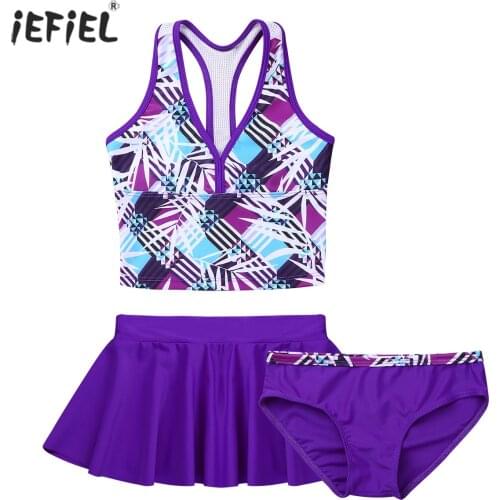 3Pcs/Set Floral Print Girls Swimwear V Neck Sleeveless Kids Swimsuit with Bottoms Summer Girls Beachwear Bathing Suit Set