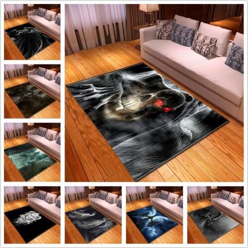 3D Halloween Skull Printed Carpets Kitchen Dinning Room Fireplace Anti-slip Floor Mat Soft Flannel Carpet Durable Home Decor Rug
