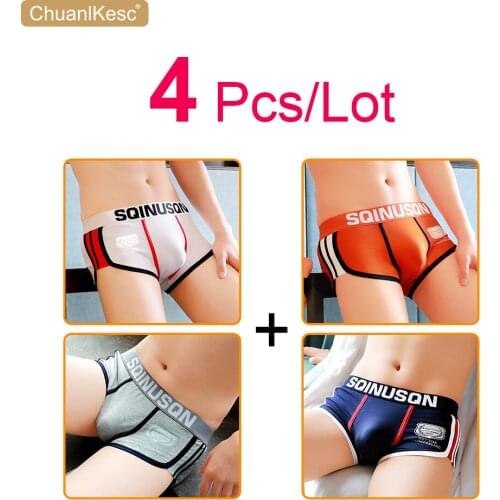 4Pcs Personalized Mens Boxer Pants Pure Cotton Large Size Sexy Underwear Low Waist U-Bag Sweat Absorption Sports Shorts 2020