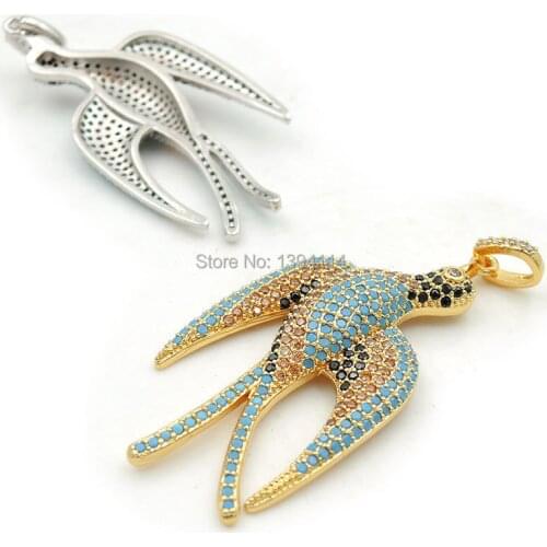 46*22*5mm Micro Pave Kallaite&Black&Yellow CZ Swallow Charms Fit For Men And Women Making Necklaces Jewelry
