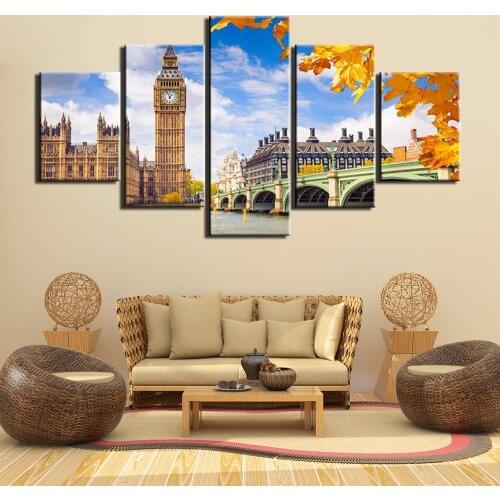 5 Panels Canvas Art Painting Print Modern london city Pictures Art Gallery Wrapped for Bedroom Wall Decor