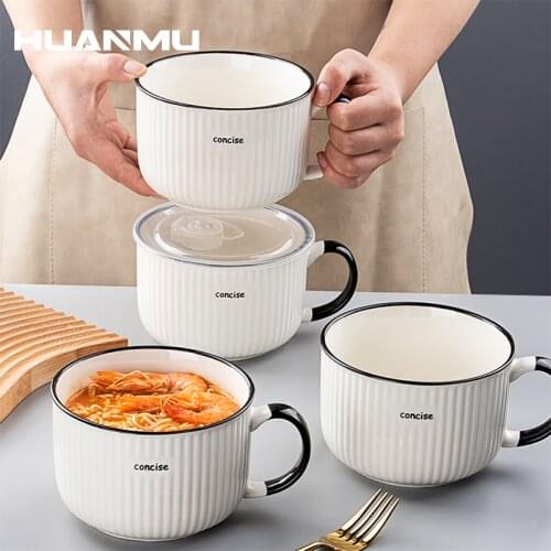 700ml Creative Large Lovely Ceramic Bowls With Cover Big Bowl Cereal Bowl Noodle Bowl Student Dormitory Bowl Tableware Household