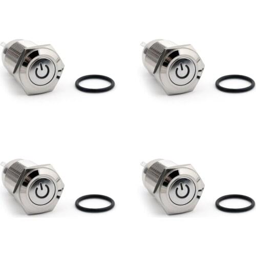 Artudatech 4PCS 16mm 12V Blue Green Red LED Metal Latching Push Button Switch Flat Round For Car/Boat