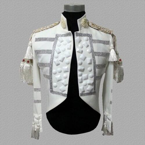 White blazer men Tuxedo suits designs jacket mens stage for singers clothes dance star style dress punk England palace clothing