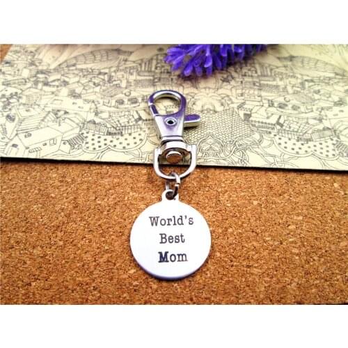 3pcs/lot high quality keychain with 20mm stainless steel circle round "worlds best mom" charms keychain