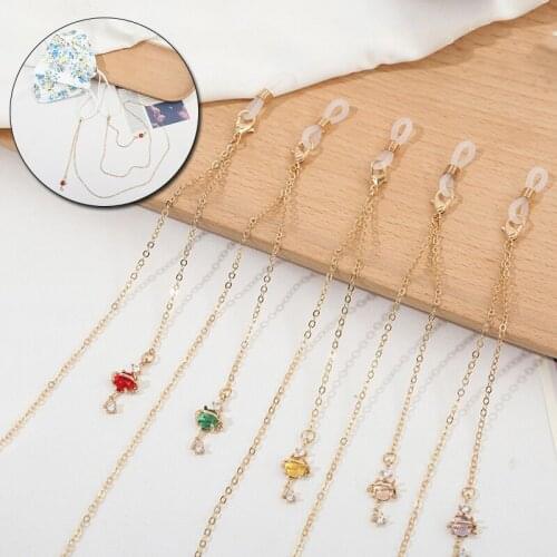 New Fashion Crystal Gem Glasses Chain Lanyards Masked Eyeglass Elegant Pendant Gold Color Thin Light Chain For Women 2021