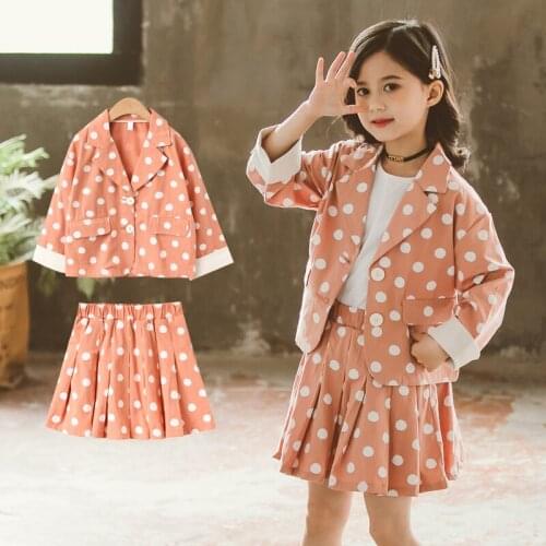 Autumn Girls Clothing Sets Children Dot Jacket & Dress Set Girls Clothes Sports Suit Fashion Kids Clothes Set 4 6 8 10 12 Years