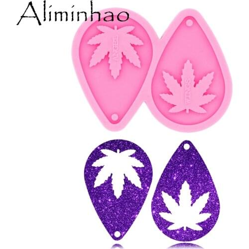 DY0437 L/M/S Pot Leaf Hemp Tear Drop Hoop Earrings DIY Epoxy Silicone Molds Fashion Jewelry Marijuana Resin Craft Mould