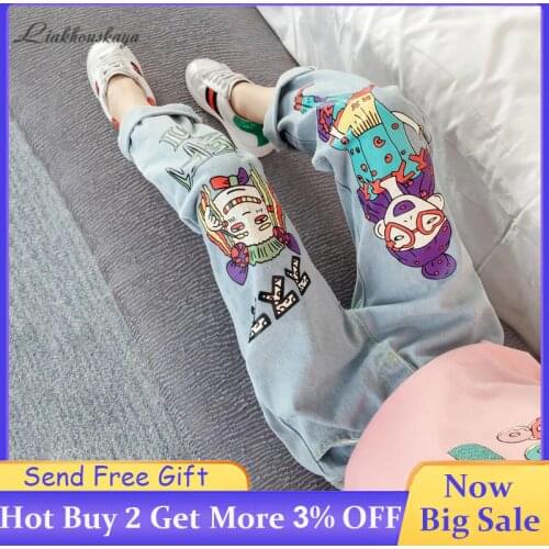 2020 Girls Jeans For Spring Autumn Girls Jeans Casual Denim Blue Baby Jeans Cartoon Doodle ChildrenS Boutique Pencil Trousers
