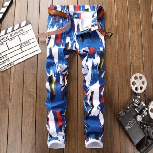 Printed Jeans New European American Style Digital Printing Slim Trousers Fashion Joker Tide Personality Small Foot Casual Jeans