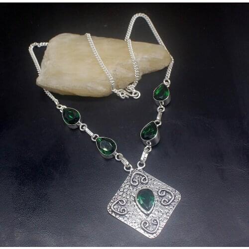 Gemstonefactory Jewelry Big Promotion 925 Silver Dazzling Unique Hot Sale Green Topaz Women Chain Necklace 46cm 202101394