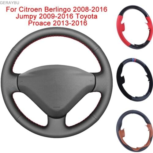 GERAYBU Custom DIY Original Black Leather Hand-sewn Car Steering Wheel Cover For Citroen Berlingo Jumpy Toyota Proace 2018-2016