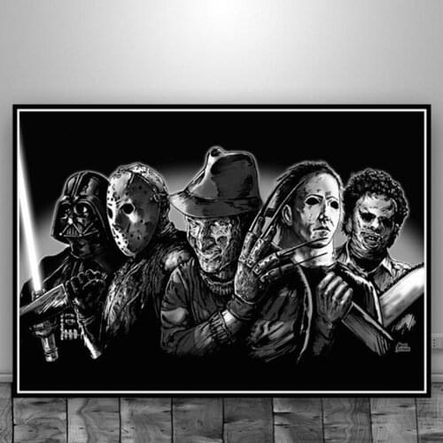 Black White Jason Voorhees Freddy Krueger Classic Horror Movie Poster Prints Canvas Art Painting Wall Pictures Living Room Decor