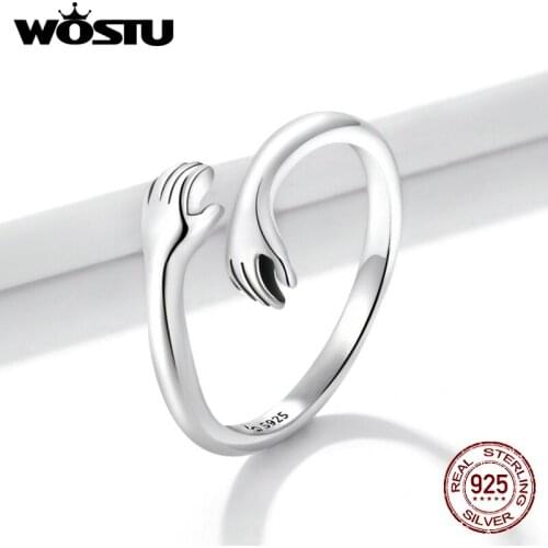 Wostu New Arrival Finger Rings 925 Sterling Silver Hug Love CZ Adjustable Rings for Women Wedding Engagement Jewelry DAR176