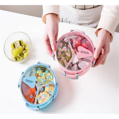 School Picnic Food Fruit 3 Grids Fresh-keeping Box Healthy Plastic Stainless Steel Food Container Storage Box Portable Lunch Box