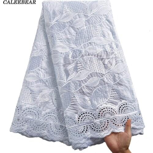 Pure Cotton African Lace Fabric 2021 High Quality White Swiss Voile Lace Embroidered Dubai Laces 5Yards For Nigerian Party S2455